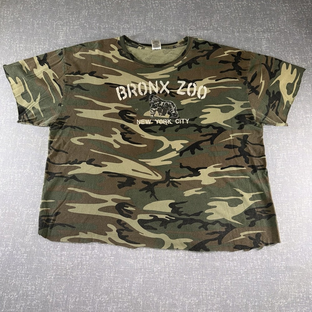 Bronx Zoo Shirt Mens 2XL Green Camo Gorilla New York City Code V Cotton Tee